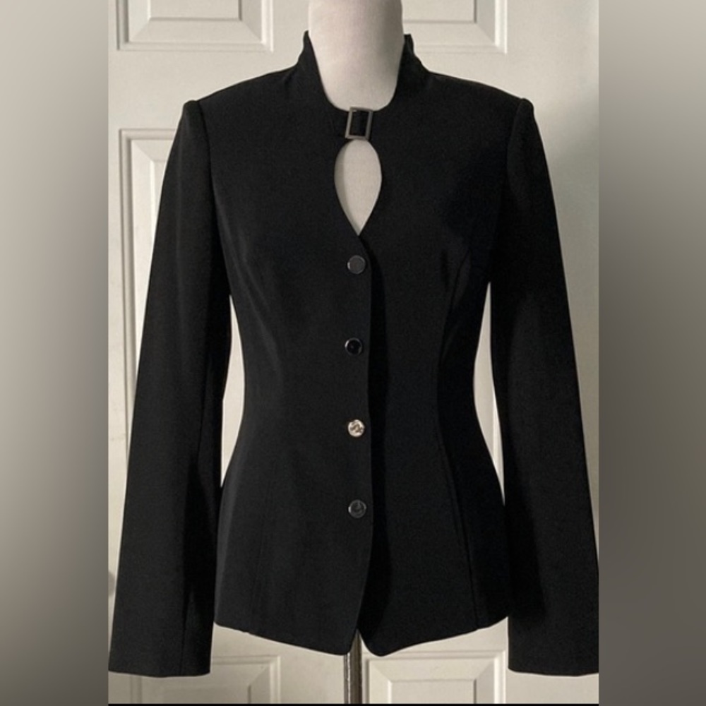 Cache Black Fitted Cutout Poster Girl Style Buckle Blazer 6